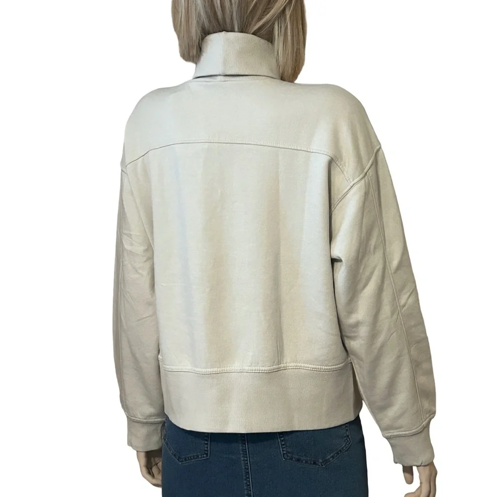ZARA Turtleneck Sweater Top Classic Fleece Beige Ecologically Grown Oversized - Picture 3 of 16